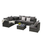 Set Divano Sezionale in Rattan 6 Pezzi con Angolo e Tavolo in Vetro