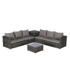 Set Divano Sezionale in Rattan 6 Pezzi con Angolo e Tavolo in Vetro