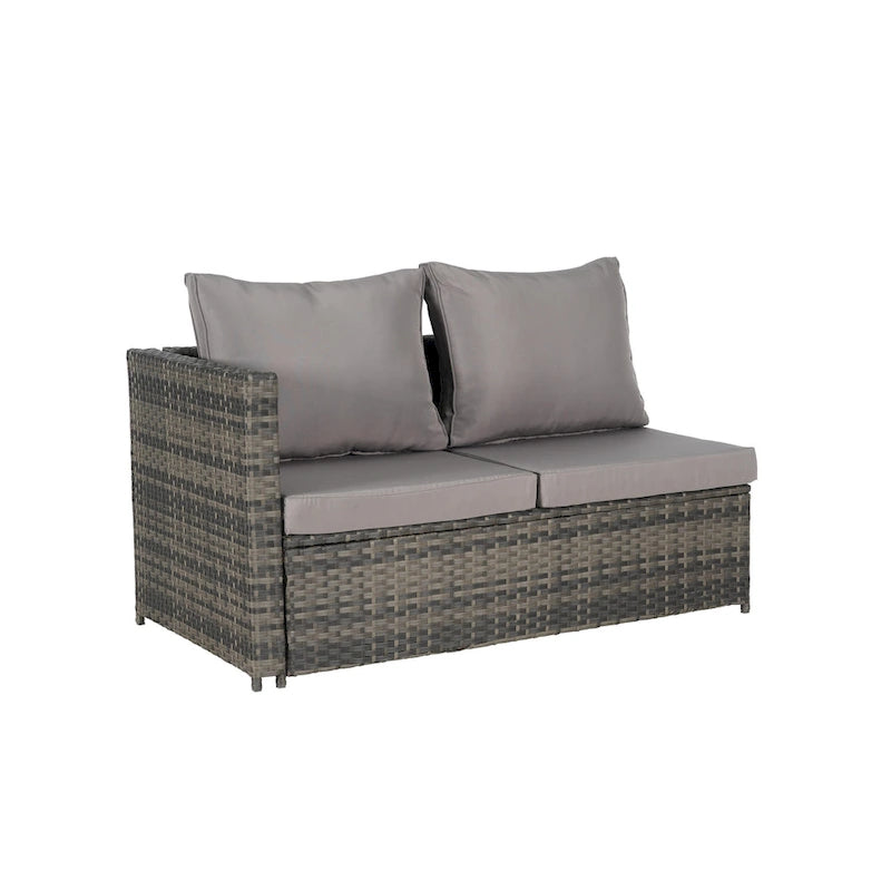Set Divano Sezionale in Rattan 6 Pezzi con Angolo e Tavolo in Vetro