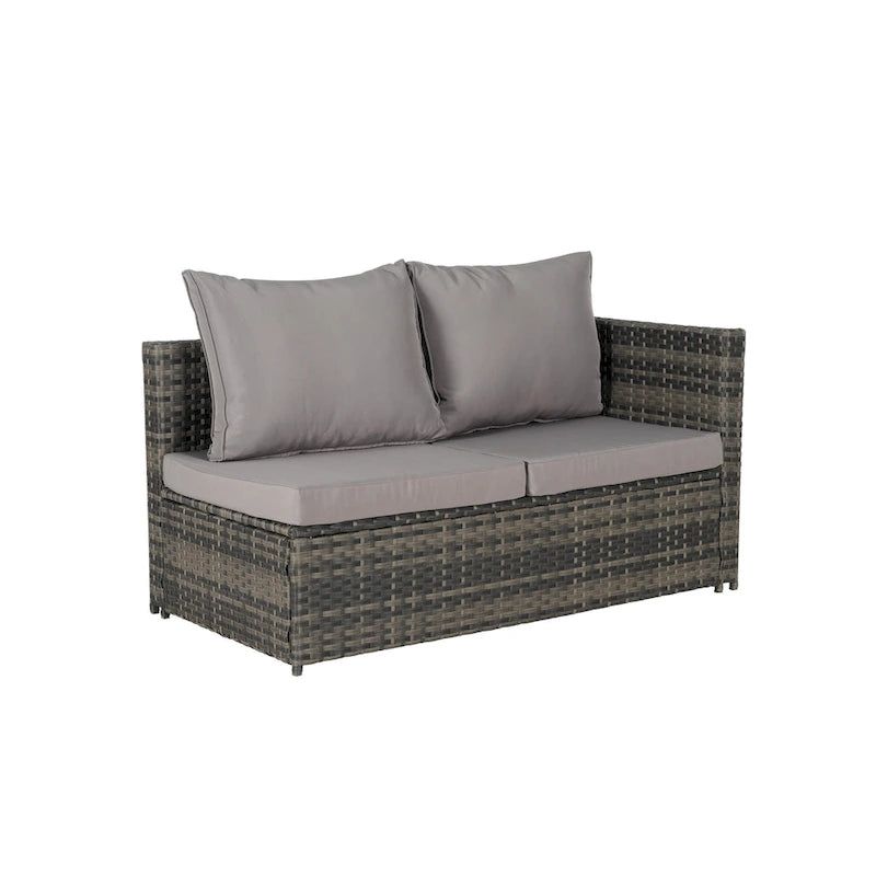 Set Divano Sezionale in Rattan 6 Pezzi con Angolo e Tavolo in Vetro