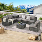 Set Divano Sezionale in Rattan 6 Pezzi con Angolo e Tavolo in Vetro