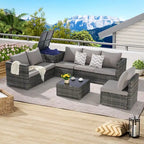 Set Divano Sezionale in Rattan 6 Pezzi con Angolo e Tavolo in Vetro