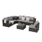 Set Divano Sezionale in Rattan 6 Pezzi con Angolo e Tavolo in Vetro