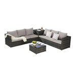 Set Divano Sezionale in Rattan 6 Pezzi con Angolo e Tavolo in Vetro