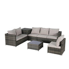 Set Divano Sezionale in Rattan 6 Pezzi con Angolo e Tavolo in Vetro