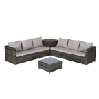 Set Divano Sezionale in Rattan 6 Pezzi con Angolo e Tavolo in Vetro
