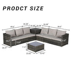 Set Divano Sezionale in Rattan 6 Pezzi con Angolo e Tavolo in Vetro