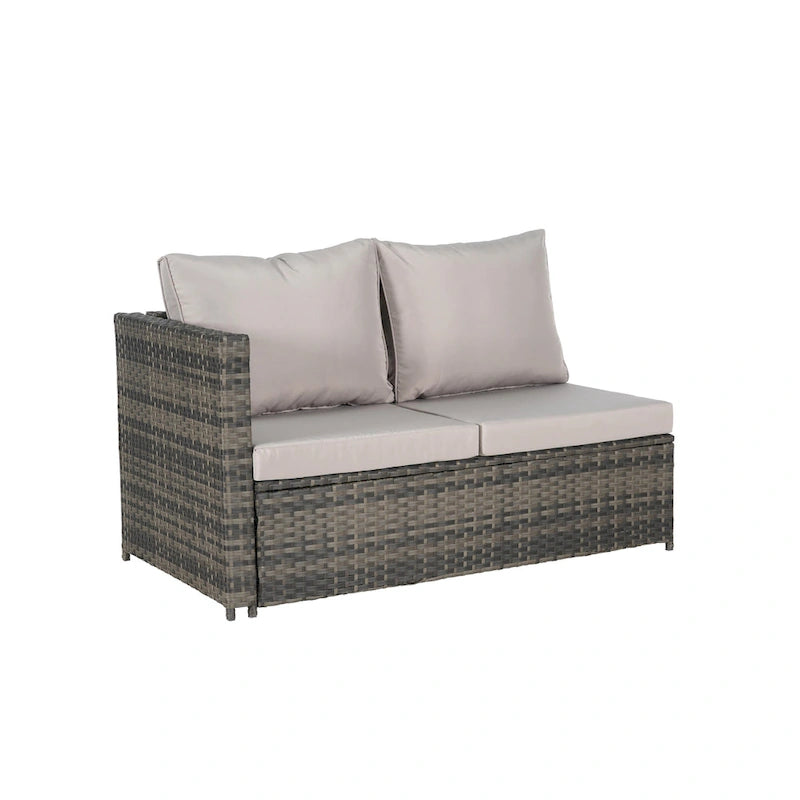 Set Divano Sezionale in Rattan 6 Pezzi con Angolo e Tavolo in Vetro