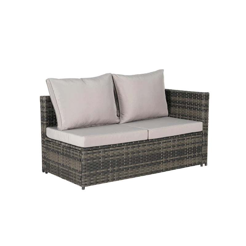Set Divano Sezionale in Rattan 6 Pezzi con Angolo e Tavolo in Vetro
