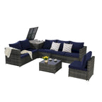 Set Divano Sezionale in Rattan 6 Pezzi con Angolo e Tavolo in Vetro