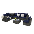 Set Divano Sezionale in Rattan 6 Pezzi con Angolo e Tavolo in Vetro