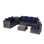 Set Divano Sezionale in Rattan 6 Pezzi con Angolo e Tavolo in Vetro