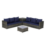 Set Divano Sezionale in Rattan 6 Pezzi con Angolo e Tavolo in Vetro