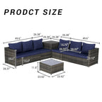 Set Divano Sezionale in Rattan 6 Pezzi con Angolo e Tavolo in Vetro