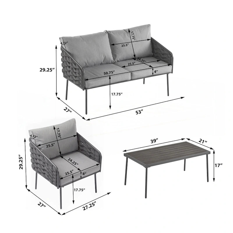 Set di mobili da esterno in metallo da 4 pezzi per patio