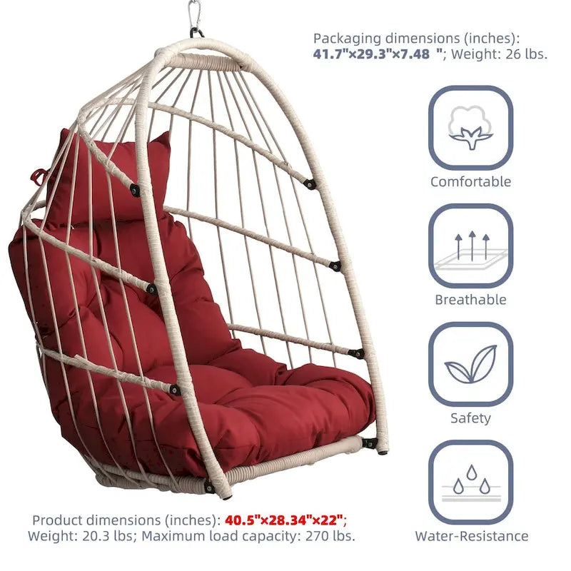 Sedia a dondolo a uovo in rattan Hanging Garden per patio, camera da letto, balcone