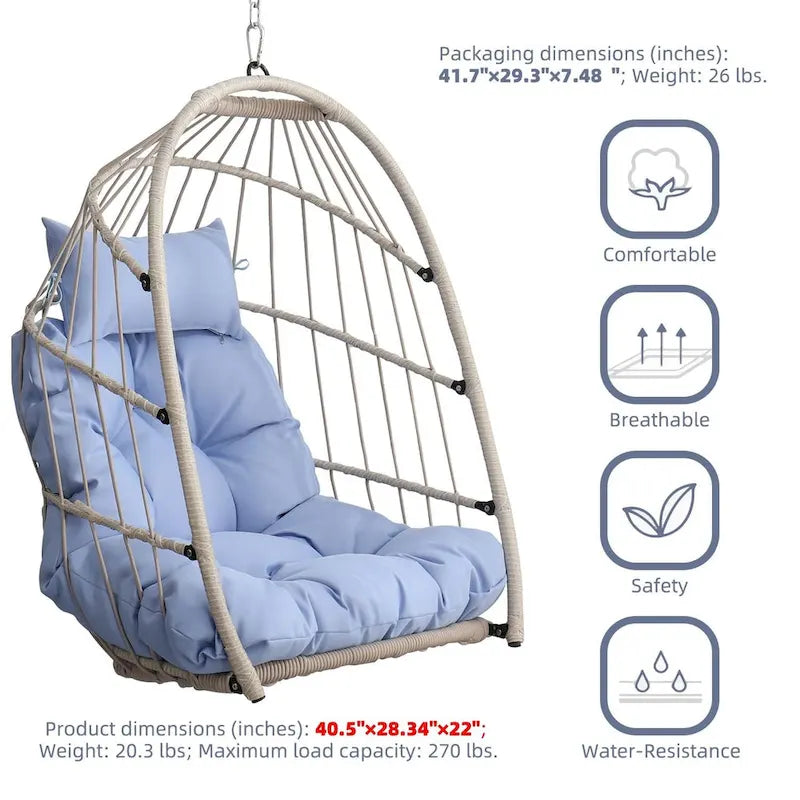 Sedia a dondolo a uovo in rattan Hanging Garden per patio, camera da letto, balcone
