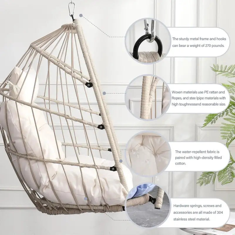 Sedia a dondolo a uovo in rattan Hanging Garden per patio, camera da letto, balcone