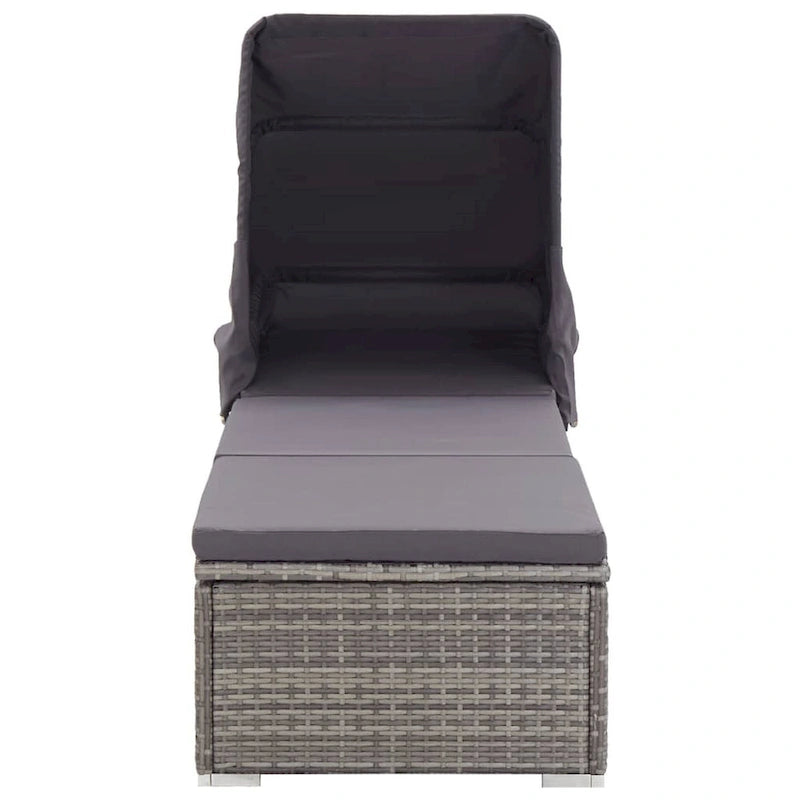 Lettino prendisole Casey con tettuccio, cuscino, rattan grigio, 195 cm