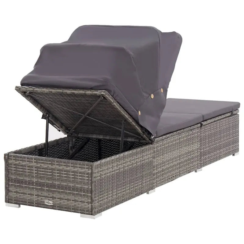 Lettino prendisole Casey con tettuccio, cuscino, rattan grigio, 195 cm