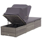Lettino prendisole Casey con tettuccio, cuscino, rattan grigio, 195 cm