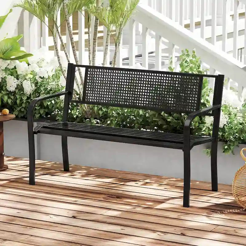 Costway Panca da giardino da 50 pollici con schienale fantasia e braccioli curvi - Vedi dettagli