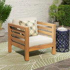 Poltrona club Oana in legno di acacia beige per esterni, cuscini impermeabili, 76 cm