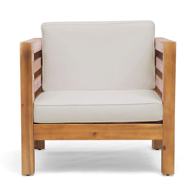 Poltrona club Oana in legno di acacia beige per esterni, cuscini impermeabili, 76 cm