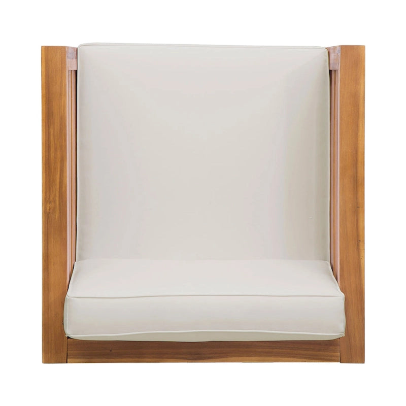 Poltrona club Oana in legno di acacia beige per esterni, cuscini impermeabili, 76 cm