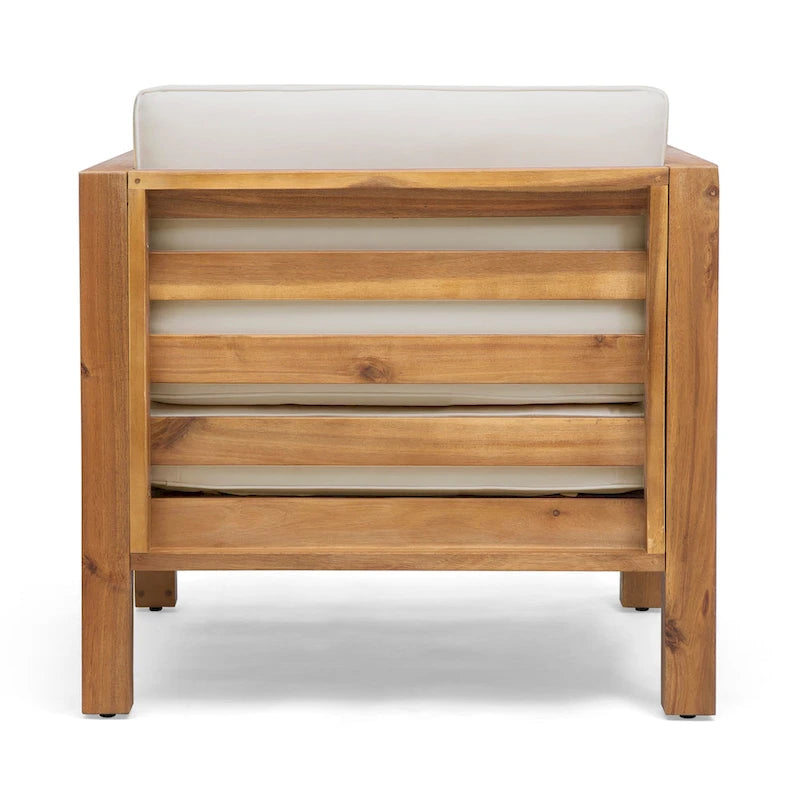 Poltrona club Oana in legno di acacia beige per esterni, cuscini impermeabili, 76 cm