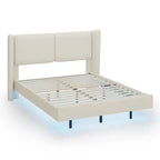 Letto Matrimoniale Queen con Piattaforma Galleggiante, Luci LED e 6 Vani Contenitore