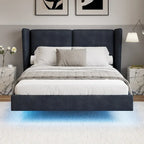 Letto Matrimoniale Queen con Piattaforma Galleggiante, Luci LED e 6 Vani Contenitore