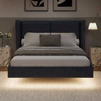 Letto Matrimoniale Queen con Piattaforma Galleggiante, Luci LED e 6 Vani Contenitore