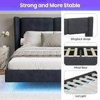 Letto Matrimoniale Queen con Piattaforma Galleggiante, Luci LED e 6 Vani Contenitore