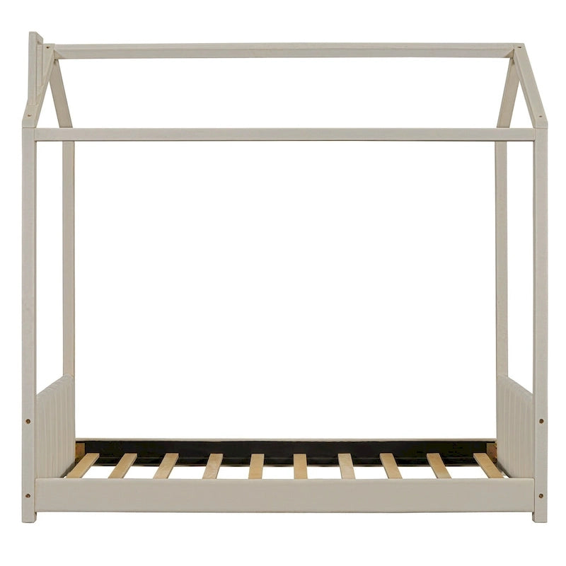 Letto a baldacchino moderno per lettino singolo con testiera a strisce e design a tetto