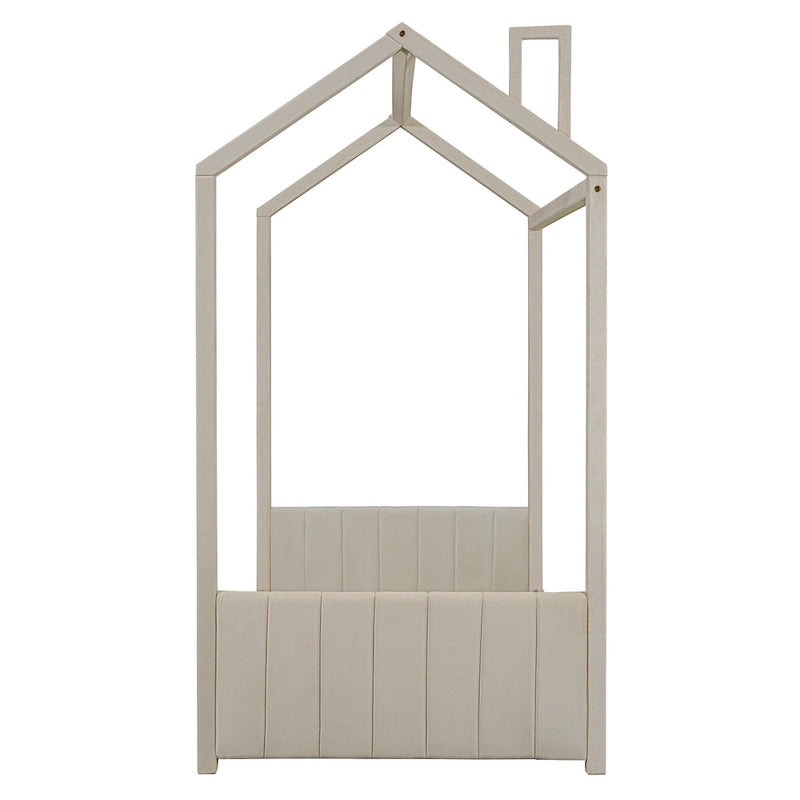 Letto a baldacchino moderno per lettino singolo con testiera a strisce e design a tetto