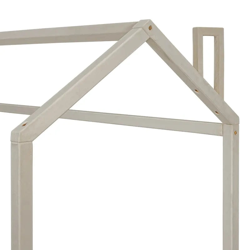 Letto a baldacchino moderno per lettino singolo con testiera a strisce e design a tetto