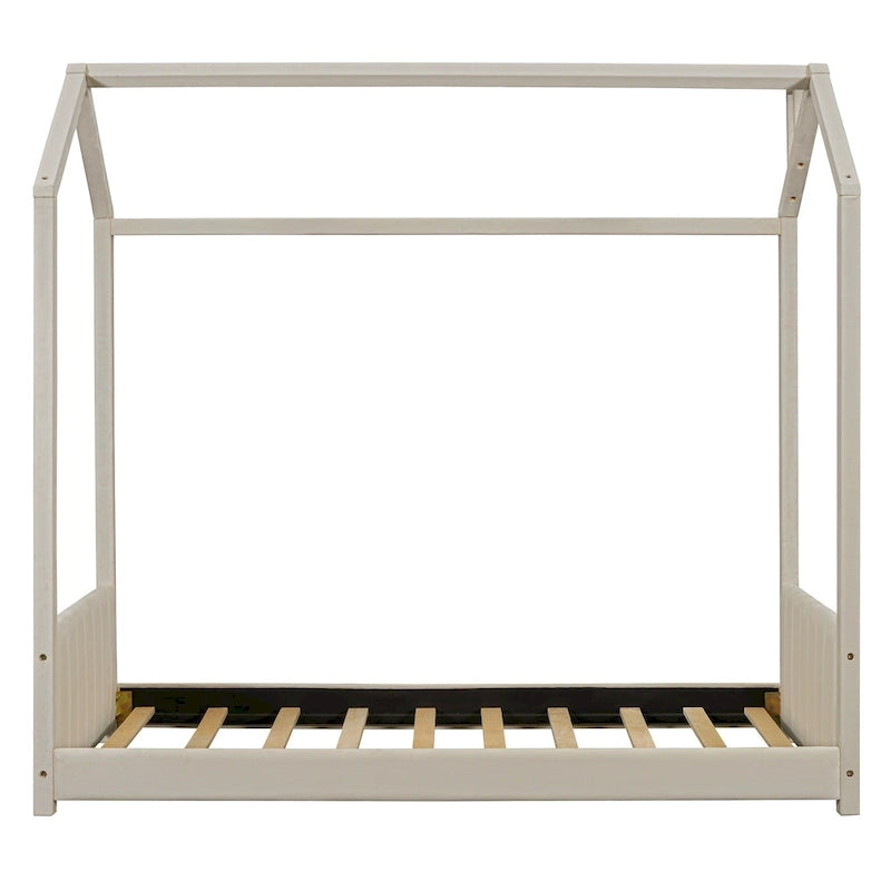 Letto a baldacchino moderno per lettino singolo con testiera a strisce e design a tetto