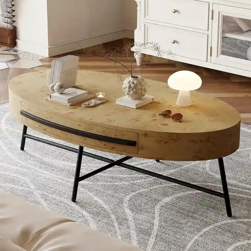 Tavolino da caffè ovale moderno con cassetto - N/A