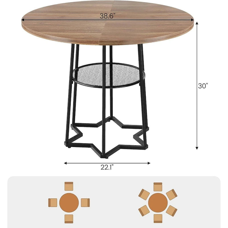 Tavolo da pranzo rotondo da cucina con scaffale portaoggetti - N/A
