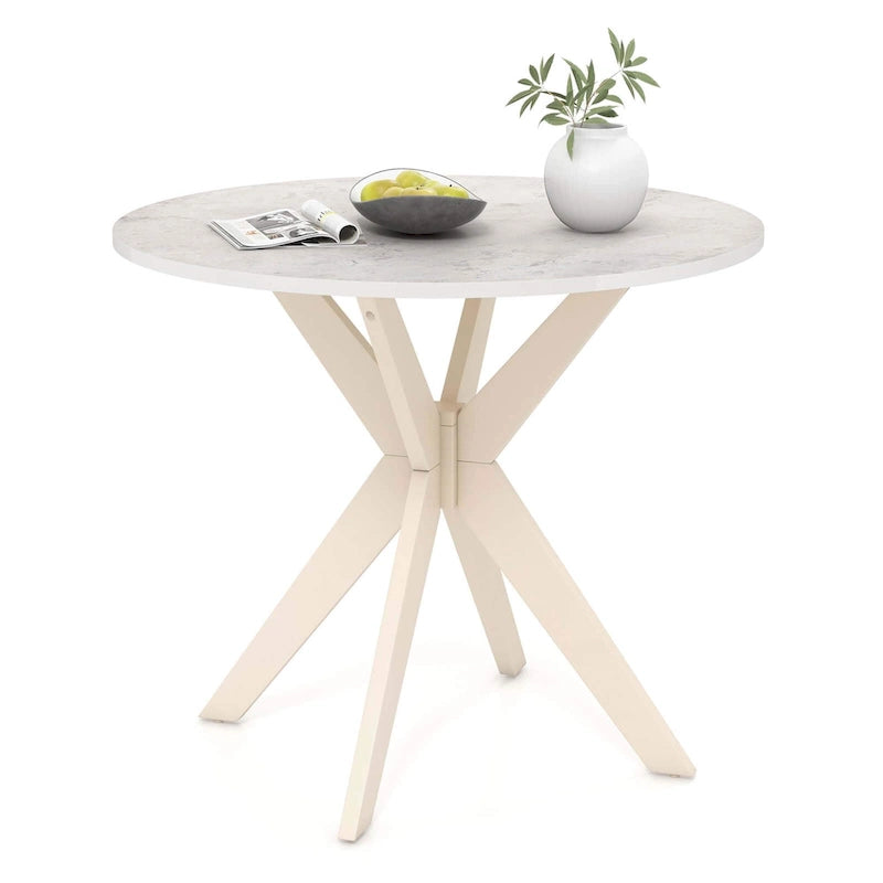 Tavolo da pranzo rotondo Costway 36 con piano in finto marmo e gambe in legno di caucciù - Vedi dettagli
