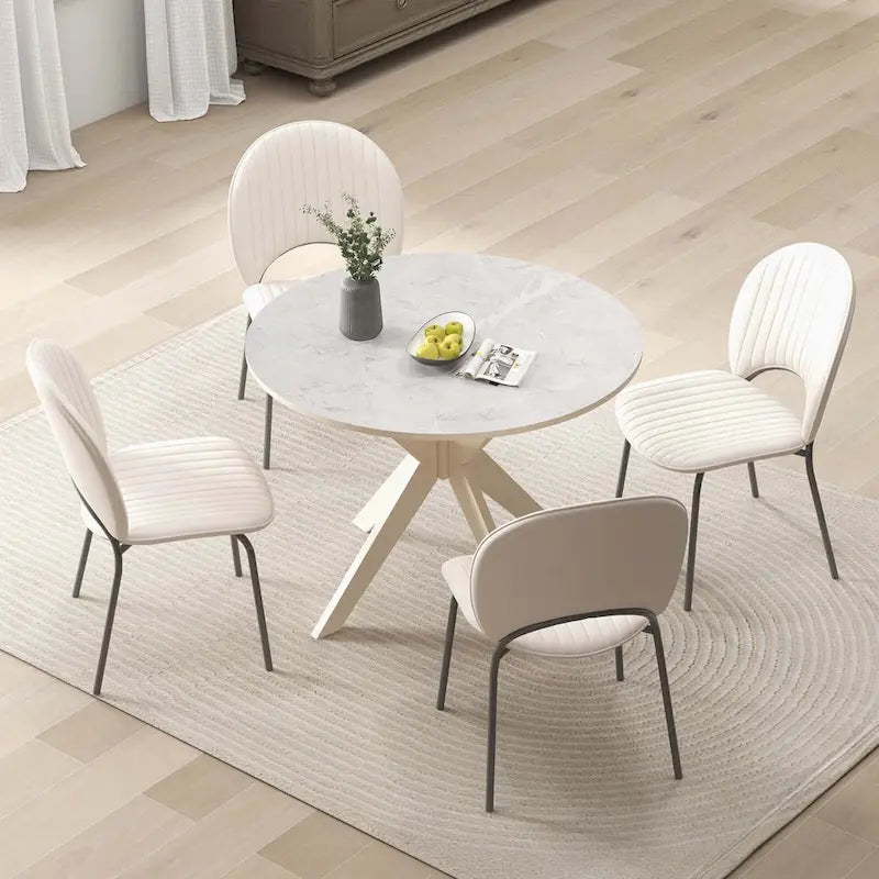 Tavolo da pranzo rotondo Costway 36 con piano in finto marmo e gambe in legno di caucciù - Vedi dettagli