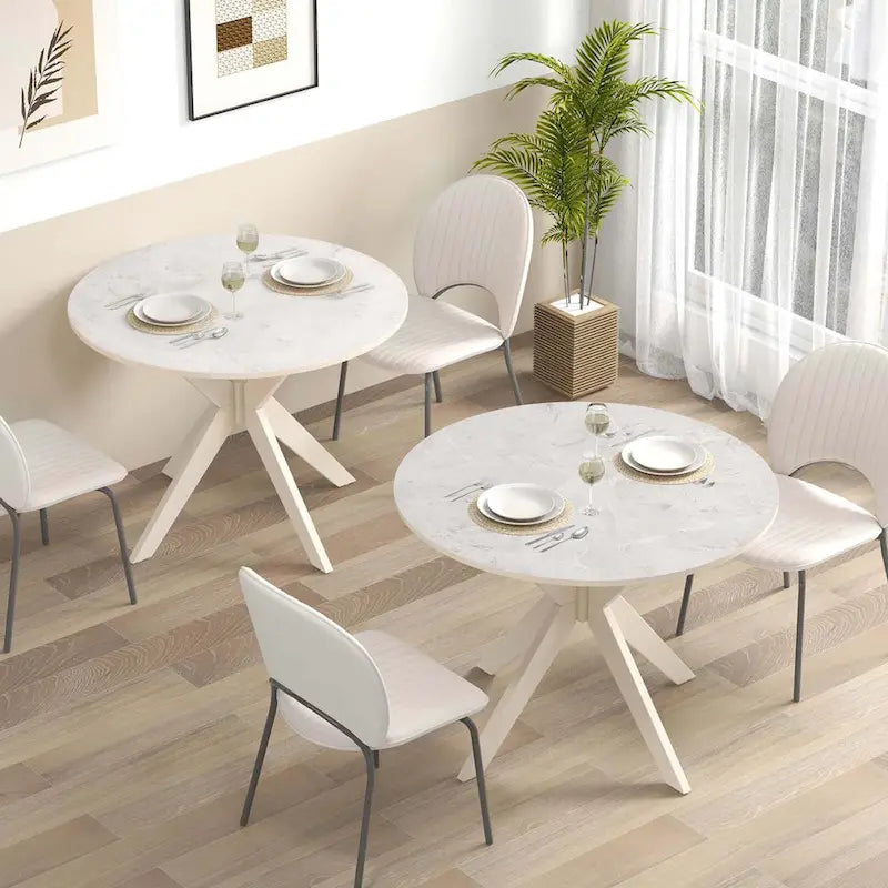 Tavolo da pranzo rotondo Costway 36 con piano in finto marmo e gambe in legno di caucciù - Vedi dettagli