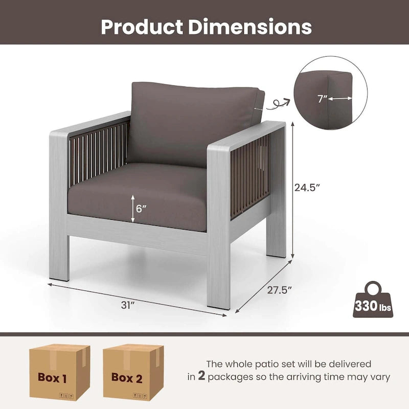 Costway Set di 2 poltrone individuali in alluminio per esterni con cuscini spessi - Vedi dettagli
