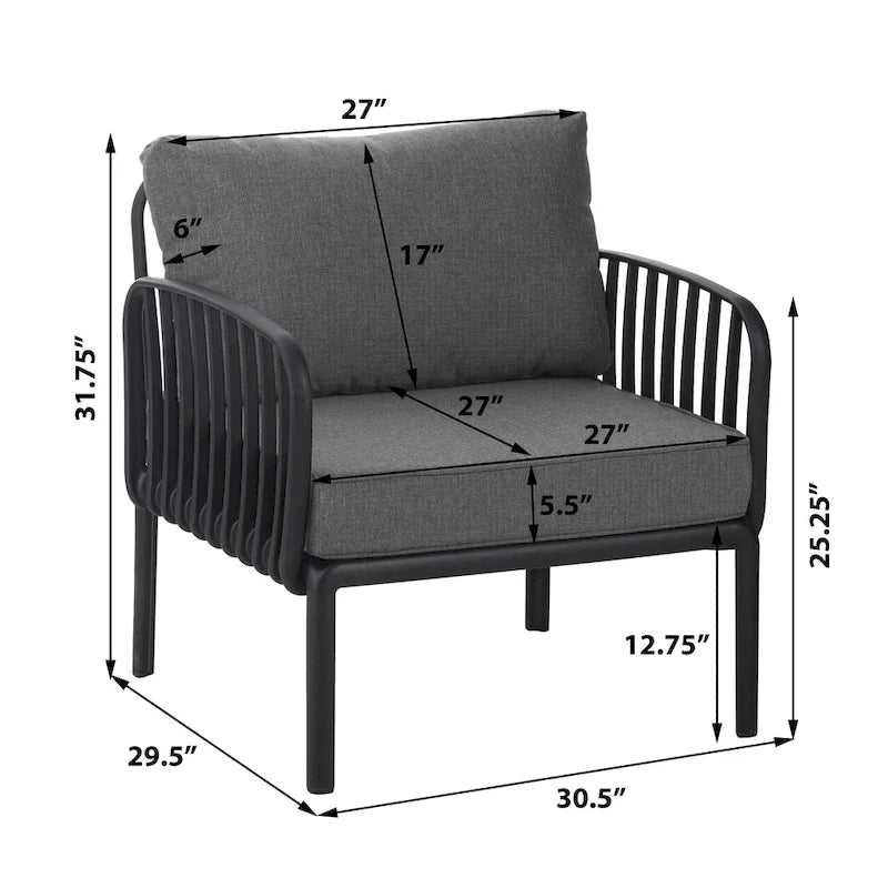 ( SET DA 2 ) Sedia da Esterno Club per Patio, Mobili Moderni da Esterno, Cuscino Spesso Impermeabile con Seduta Profonda per Portico, Balcone