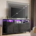 Comò nero da 63,3 pollici per camera da letto, cassettiera a 10 cassetti porta TV