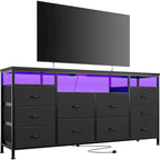 Comò nero da 63,3 pollici per camera da letto, cassettiera a 10 cassetti porta TV