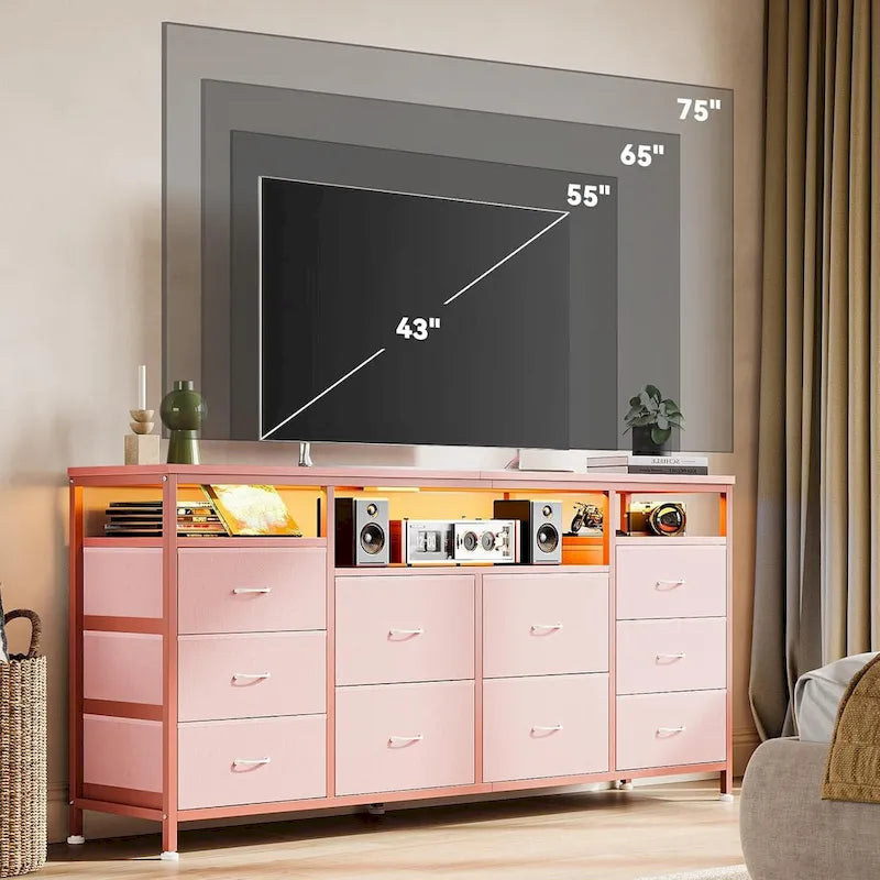 Comò nero da 63,3 pollici per camera da letto, cassettiera a 10 cassetti porta TV