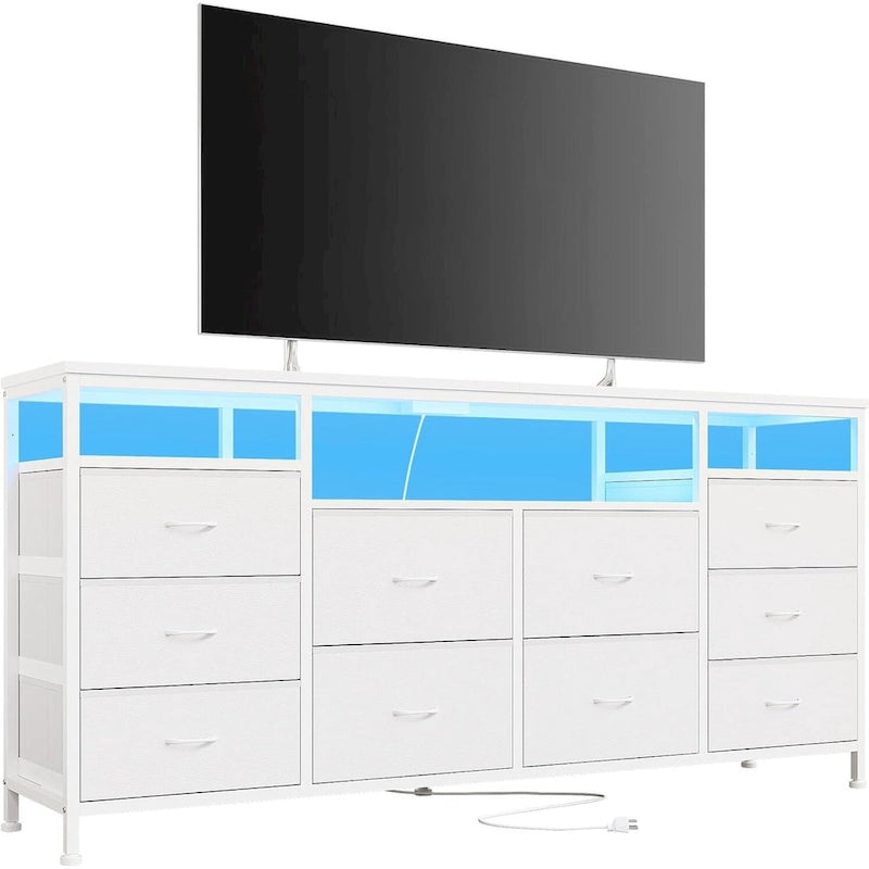 Comò nero da 63,3 pollici per camera da letto, cassettiera a 10 cassetti porta TV