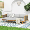 Divano Letto a 3 Posti Claremont con Braccioli in Rattan (Cuscino Grigio Chiaro)